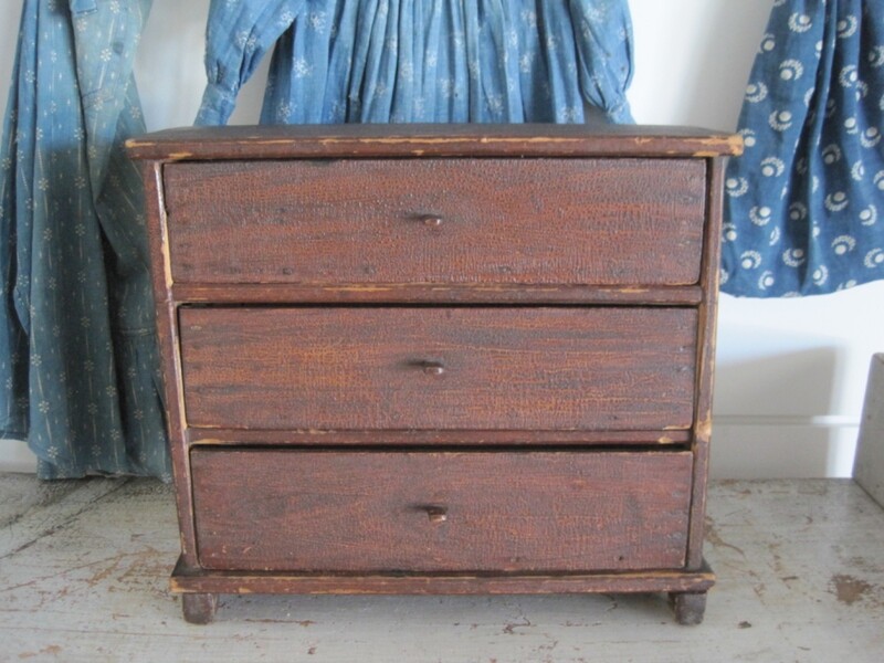 19th Century Orig. Red Paint Three Drawers Chest