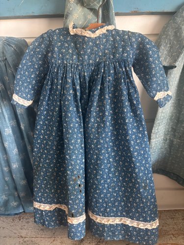 Antique Blue White Calico Fabric Rag Doll Dress