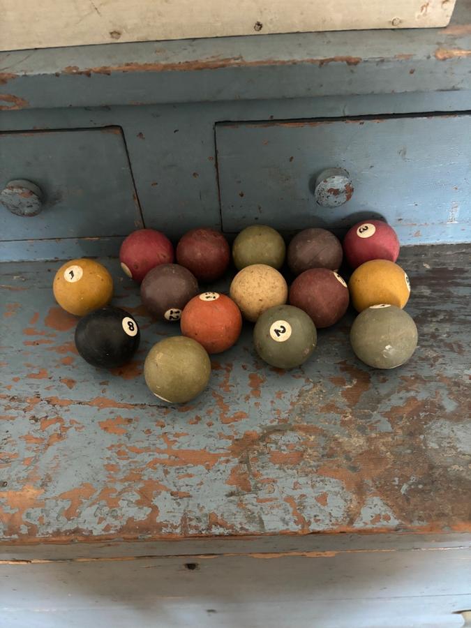 Fifteen Antique Smaller Clay Pool Balls Colorful