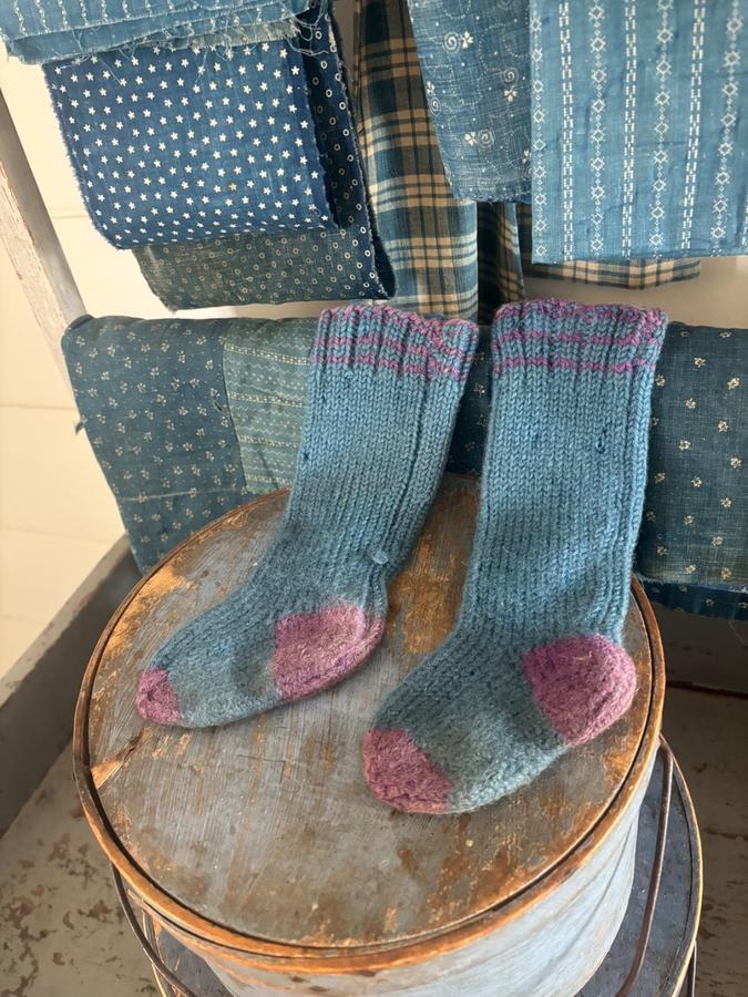 Antique Amish Baby Blue Long Stockings Handmade