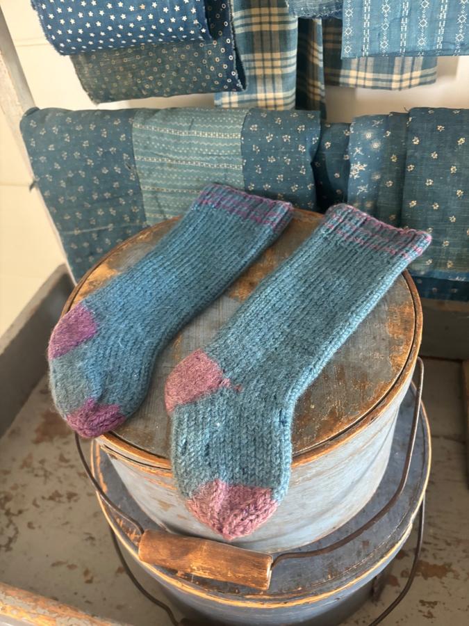 Antique Amish Baby Blue Long Stockings Handmade