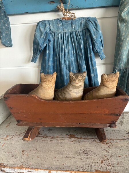 Antique Orig. Red Paint Small Wood Doll Cradle