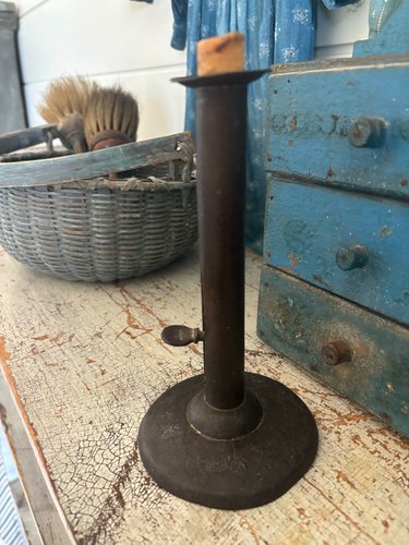 Early 1800's Metal Hogscraper Candlestick Signed