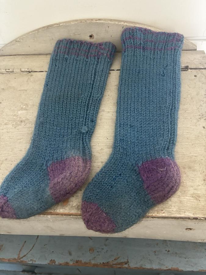Antique Amish Baby Blue Long Stockings Handmade