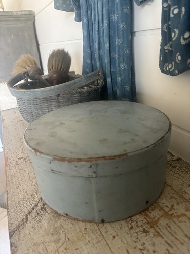 19th C. Old Blue Paint Wood Pantry Box New England
