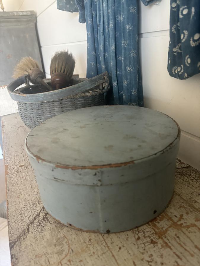 19th C. Old Blue Paint Wood Pantry Box New England