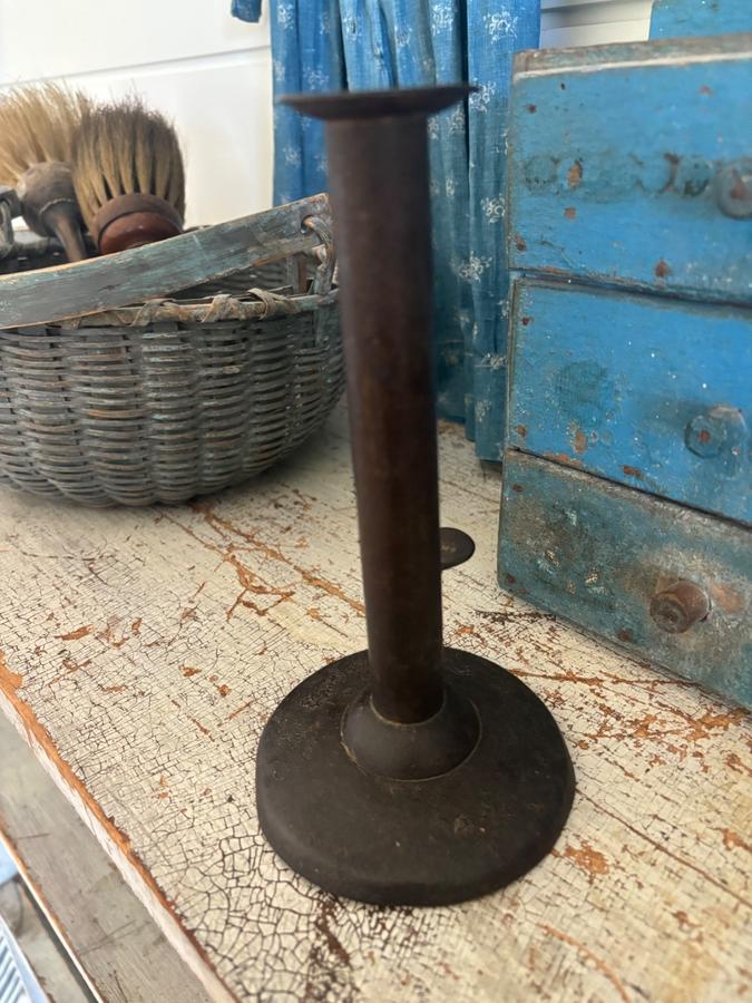 Early 1800's Metal Hogscraper Candlestick Signed