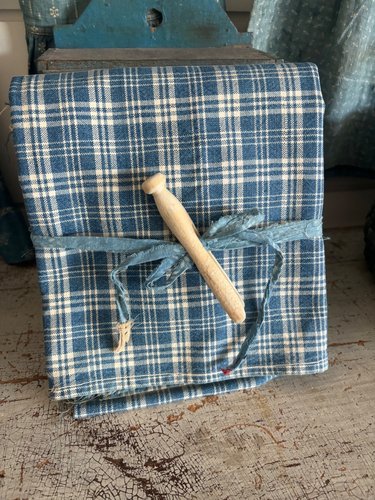 Old Blue White Homespun Fabric Large Piece