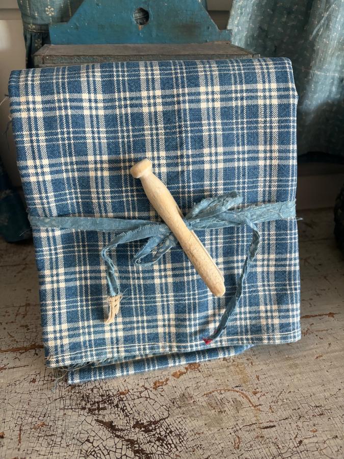 Old Blue White Homespun Fabric Large Piece