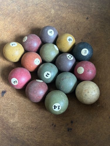 Fifteen Antique Smaller Clay Pool Balls Colorful
