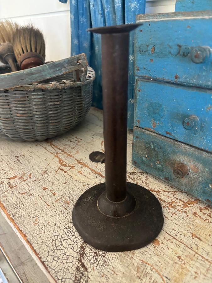 Early 1800's Metal Hogscraper Candlestick Signed