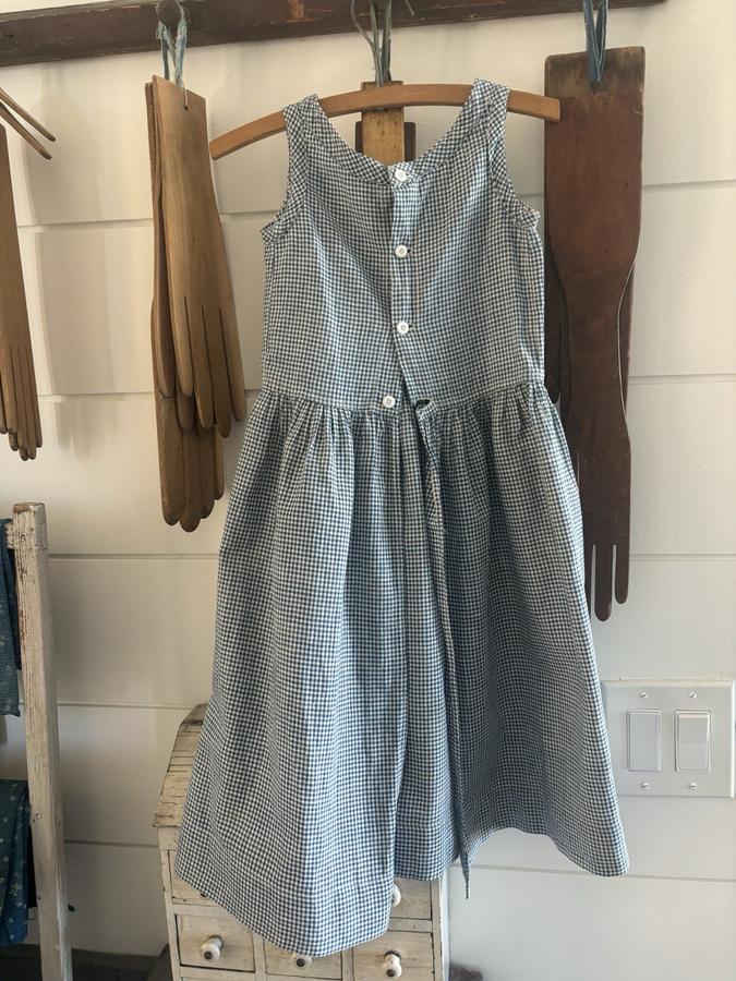 Antique Child's Blue White Homespun Pinafore