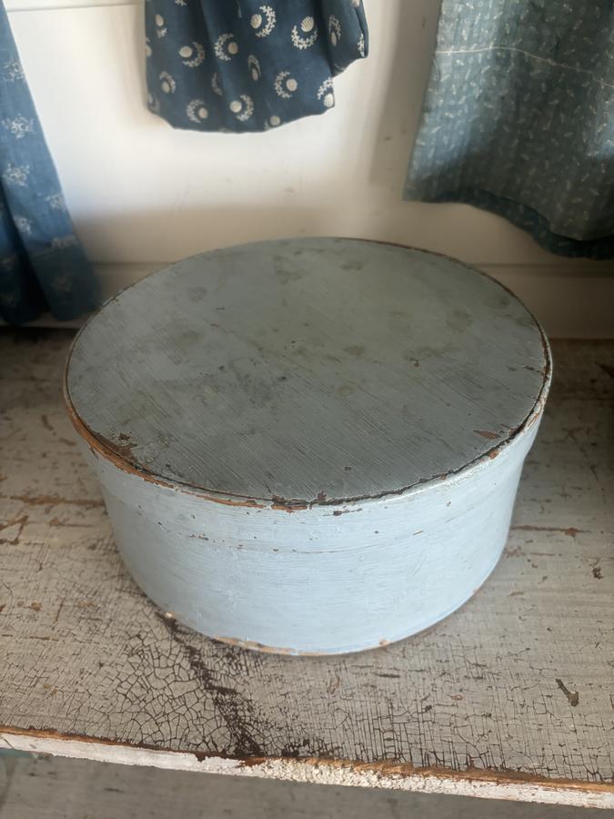 19th C. Old Blue Paint Wood Pantry Box New England