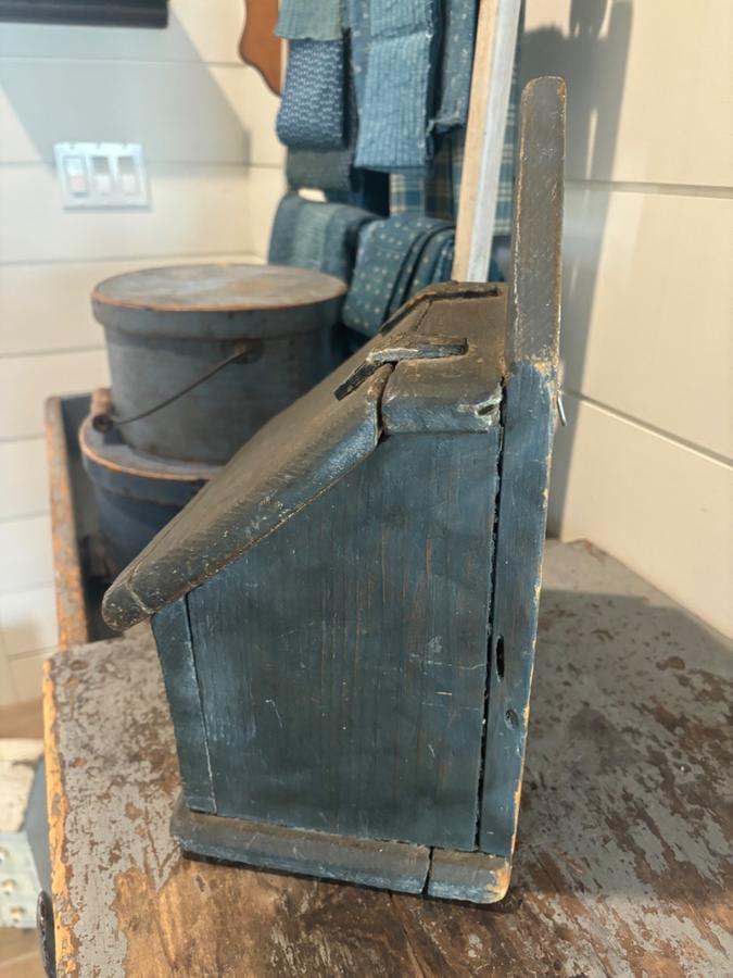 19th Century Old Blue Paint Wood Wall Box