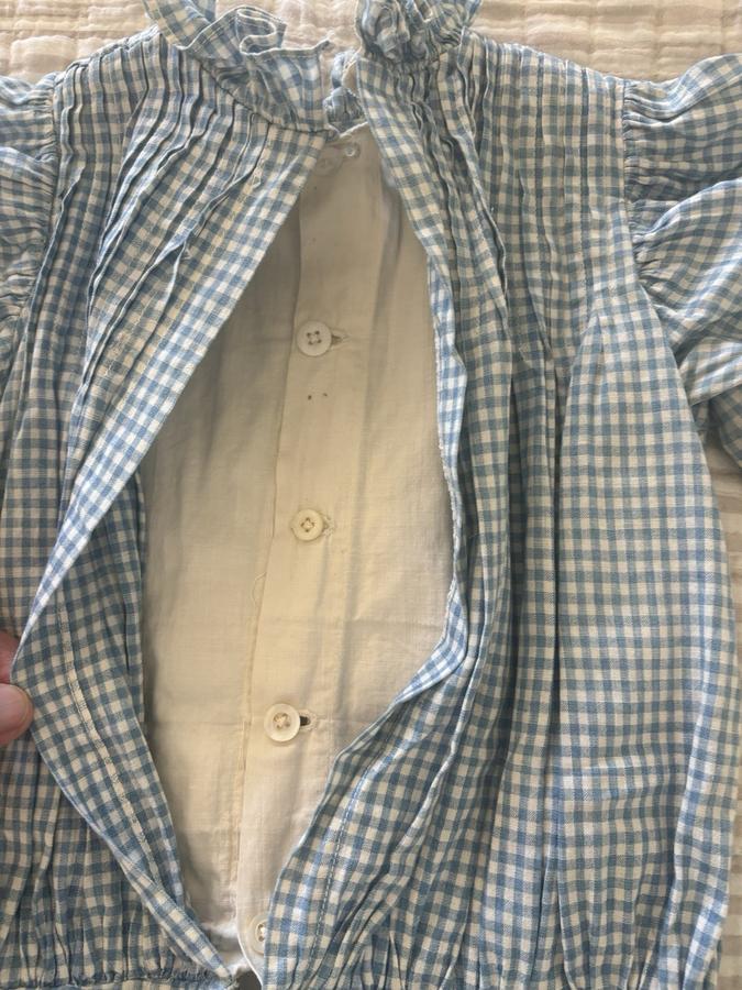 Antique Child's Blue White Homespun Fabric Dress