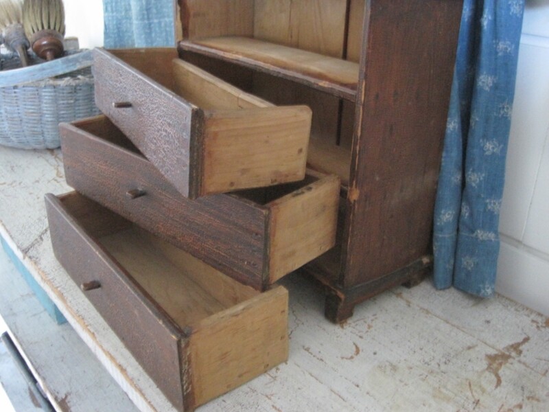 19th Century Orig. Red Paint Three Drawers Chest