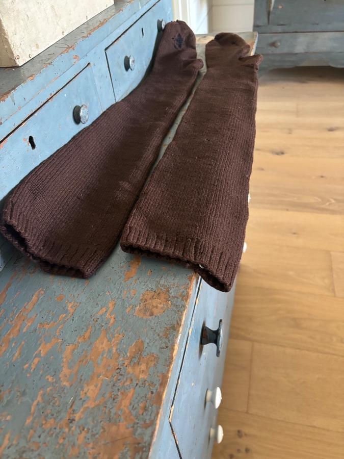 Antique Amish Long Brown Wool Stockings Zook Berue