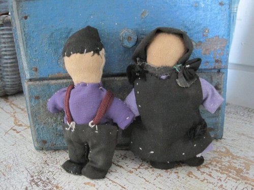 Two Vintage Ohio Amish Cloth Church Rag Dolls