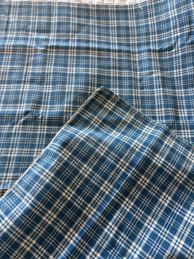 Old Blue White Homespun Fabric Large Piece