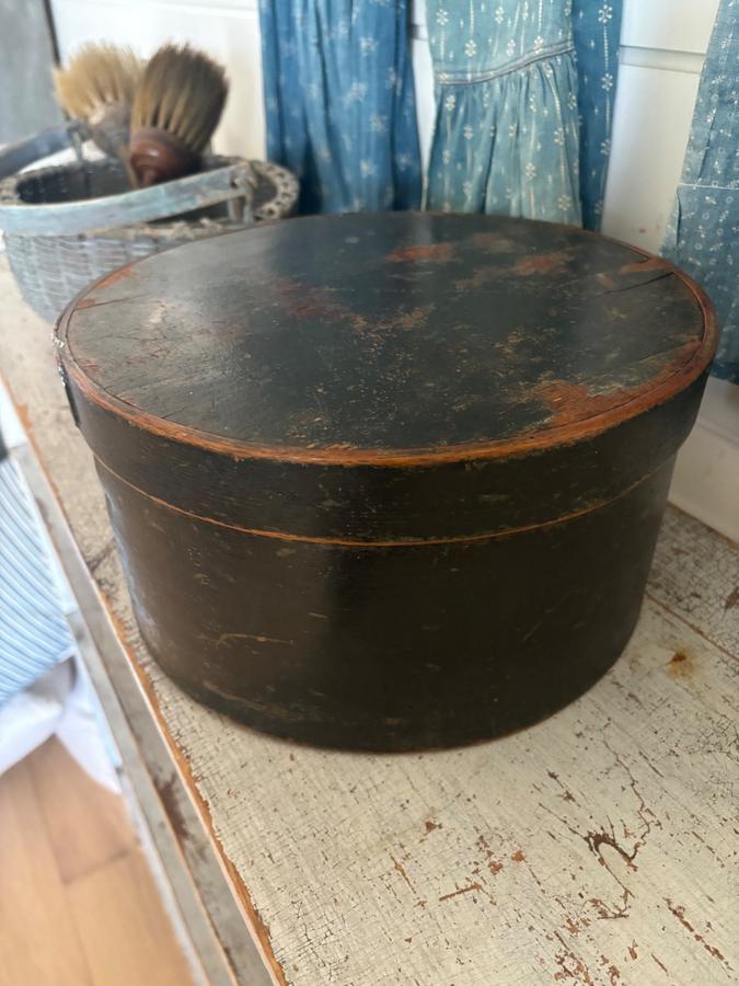 !9th Century Old Black Paint Wood Pantry Box