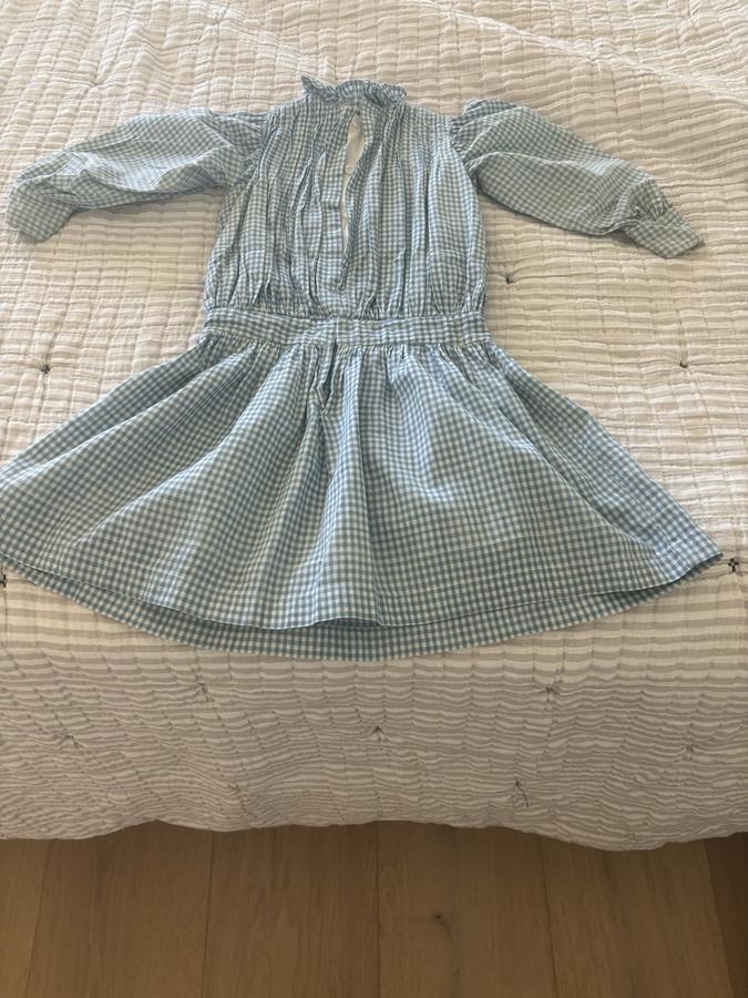 Antique Child's Blue White Homespun Fabric Dress