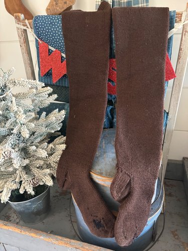 Antique Amish Long Brown Wool Stockings Zook Berue