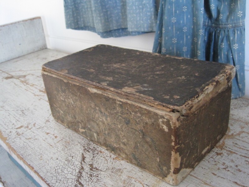 19th Century Wallpaper Sewing Box with Contents