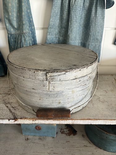 19th Century Old Oyster Paint Wood Bail Pantry Box