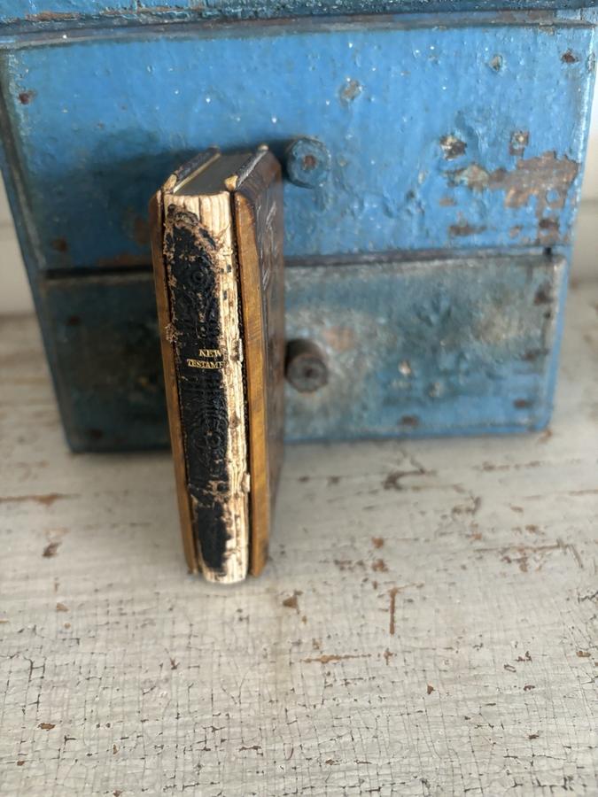 Dated 1902 Antique Mini Bible Wood Cover Unusual