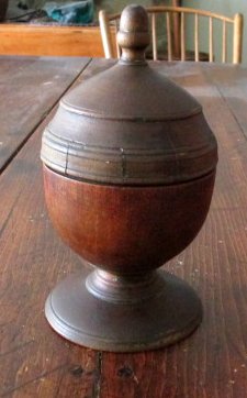 1700-1800 American Wood Sugar Bowl, Acorn Finial