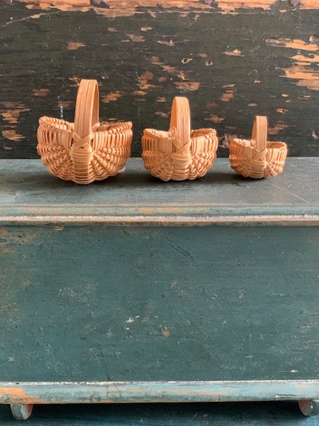 3 american made fine splint miniature baskets