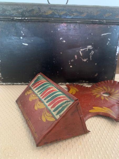 late 19th c. tole painted match keep