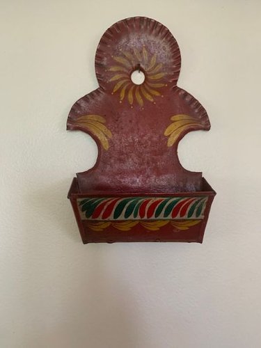 late 19th c. tole painted match keep