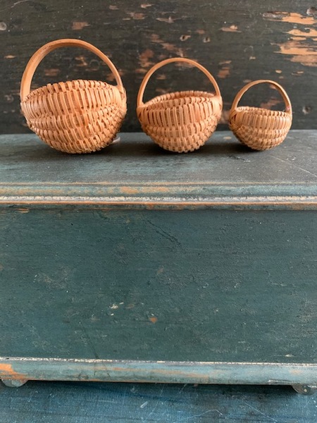 3 american made fine splint miniature baskets