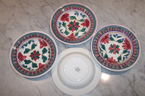 19th c. stick spatter ceramicware soup bowls (5)