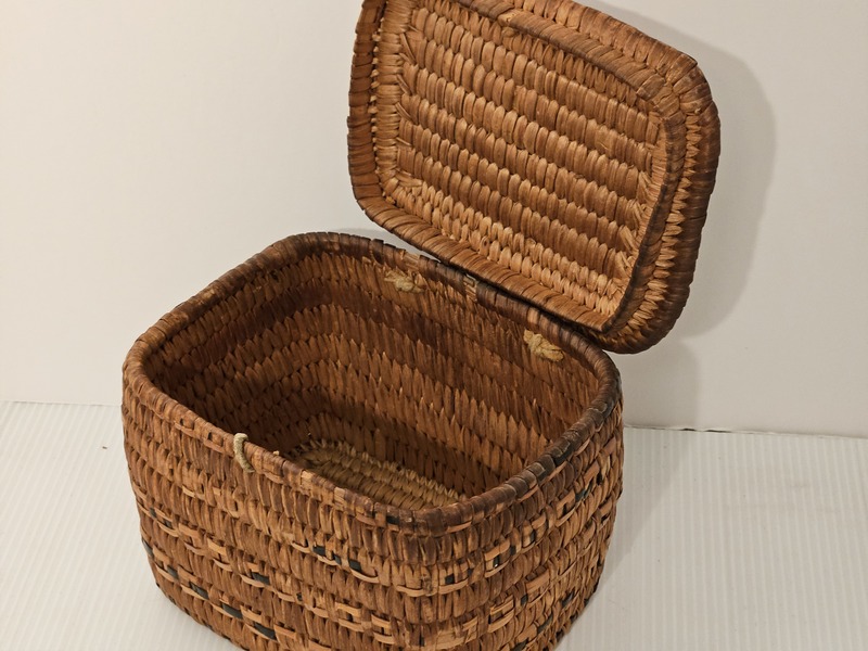 Native American Handwoven Lidded Basket.