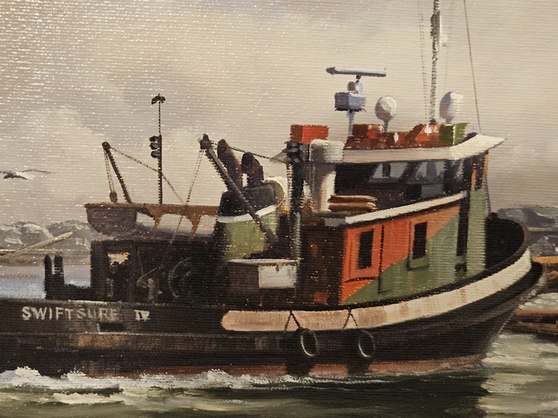 Painting by JOHN HORTON. "Pushing in the Raft"