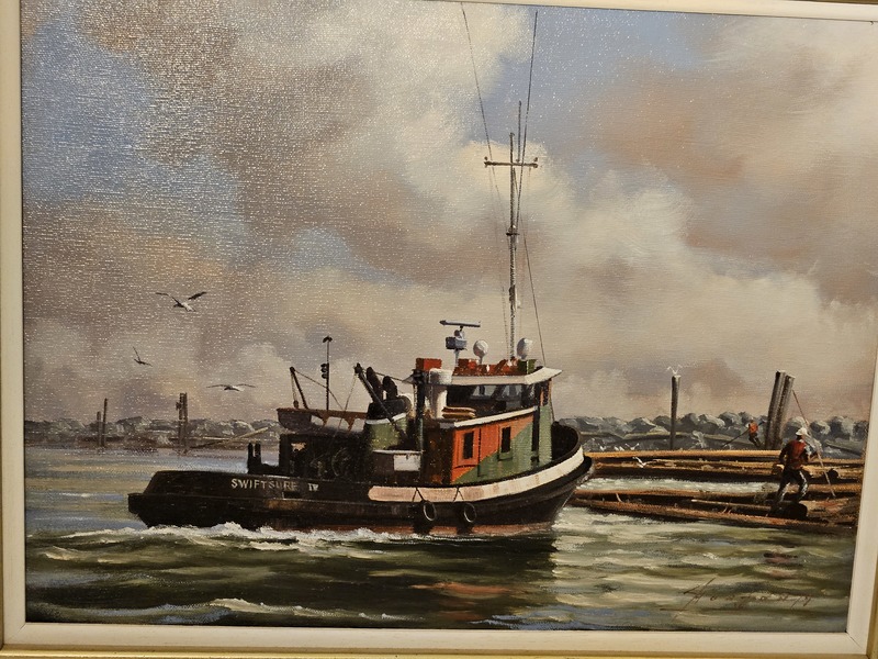 Painting by JOHN HORTON. "Pushing in the Raft"