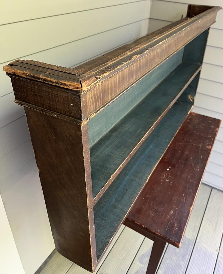 Shallow Early 19th C Hanging Shelves Blue Paint