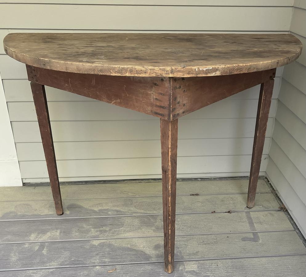 Early19th C Demi Lune Table Red Wash
