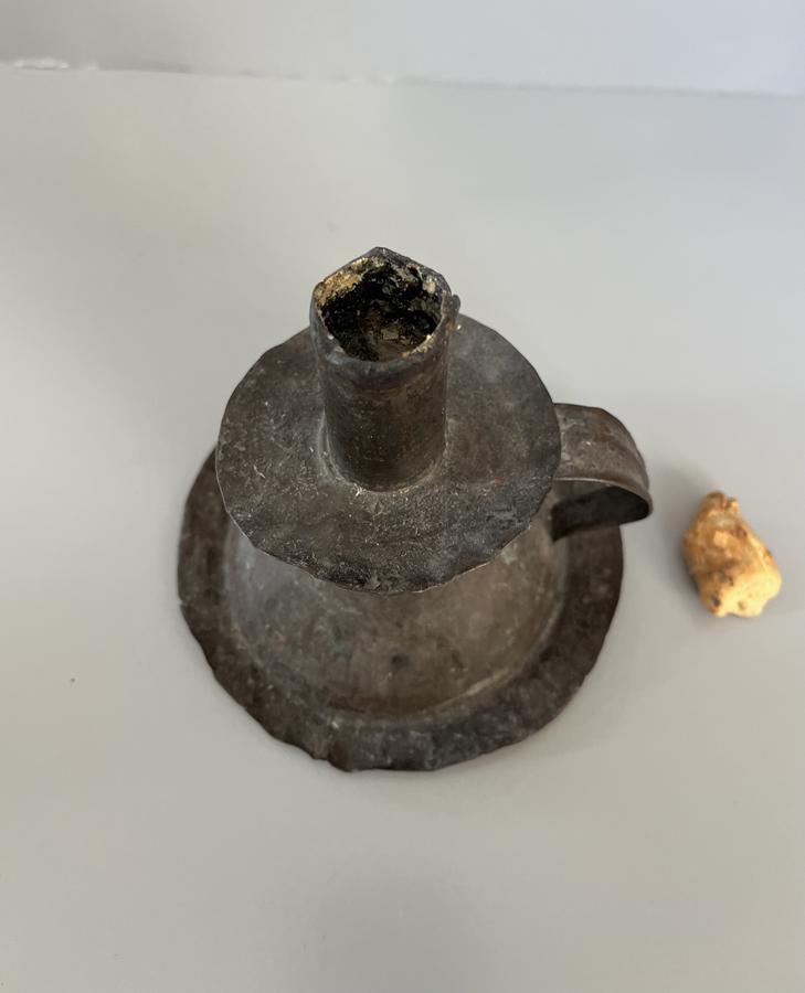 Antique 19thC Sand Weighted Tin Candle Holder