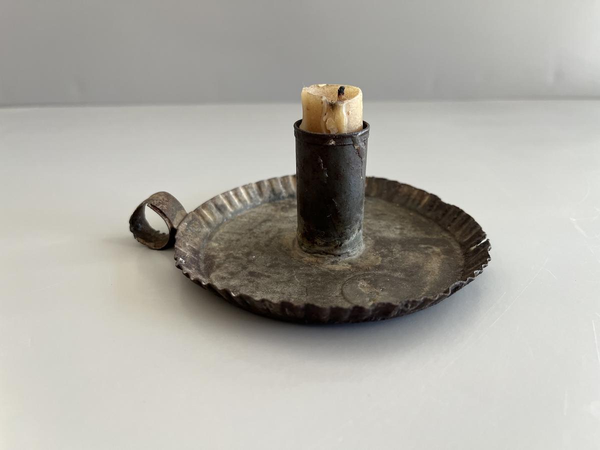 Antique Early 19thC Flat Tin Candle Holder