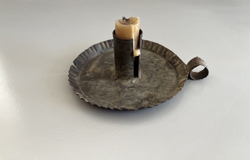 Antique Early 19thC Flat Tin Candle Holder
