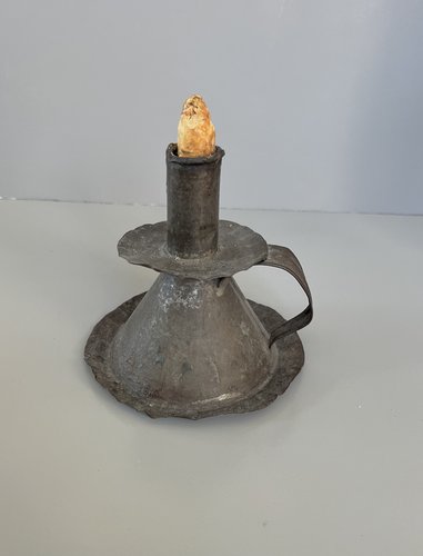 Antique 19thC Sand Weighted Tin Candle Holder
