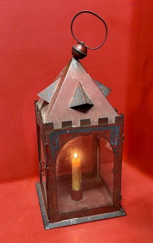 25-182. Painted Tin and Glass Candle Lantern