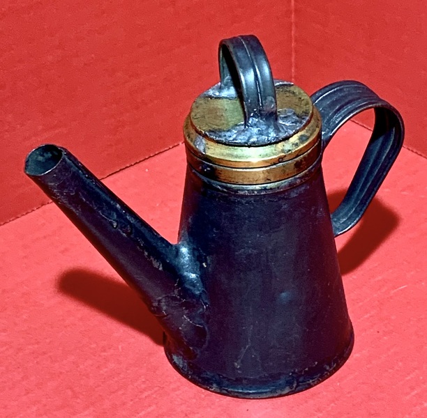 23-043. Tin and brass lamp oil filler