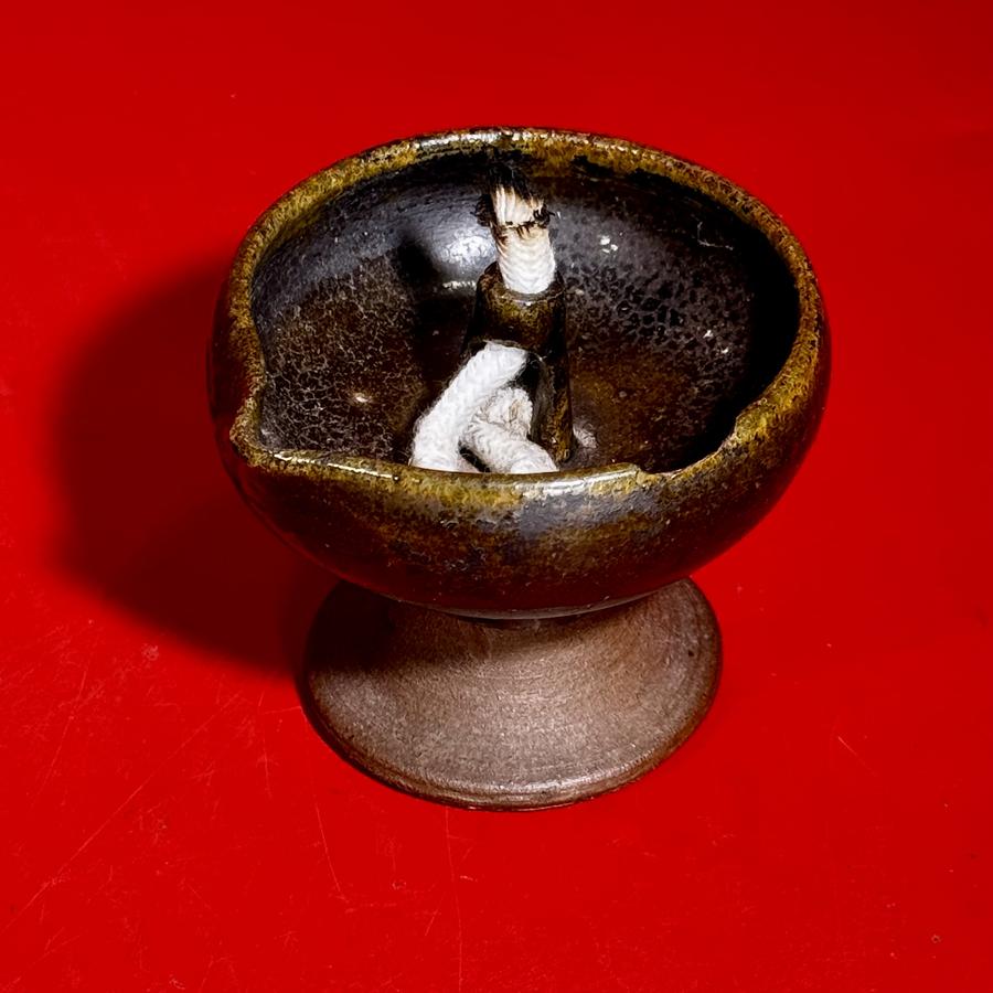 26-032. Small Pennsylvania Redware Fat Lamp