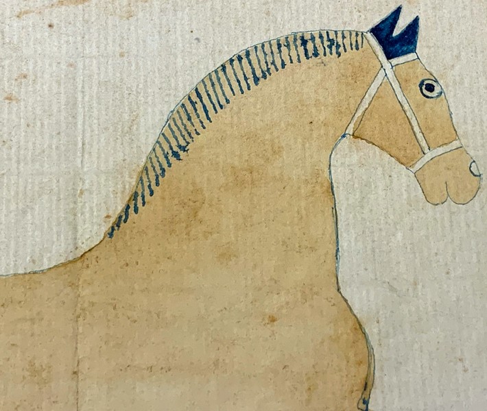 22-140. Pencil and watercolor drawing of a horse.