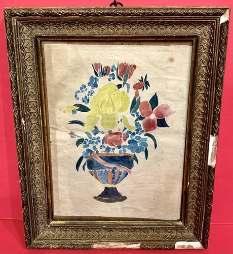 21-181. PA watercolor fraktur of a vase of flowers