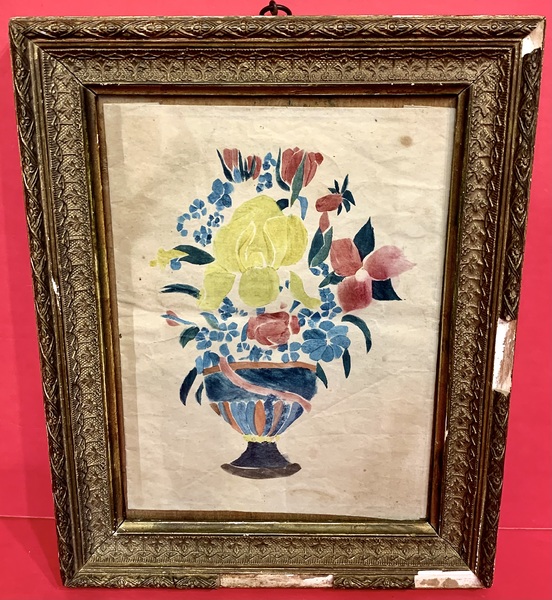21-181. PA watercolor fraktur of a vase of flowers
